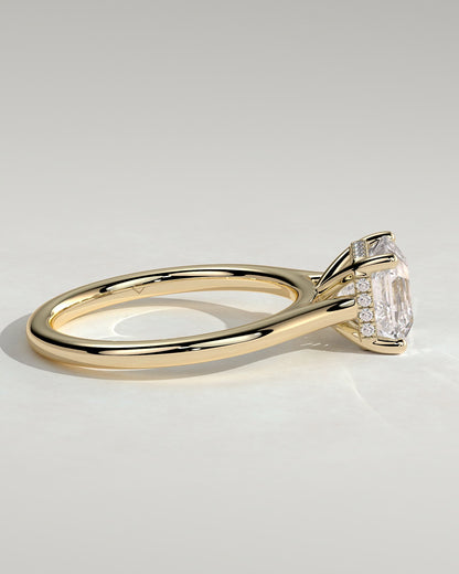 Nia - Asscher Claw Solitaire with Hidden Halo and Cathedral High Setting Engagement Ring - Yellow Gold