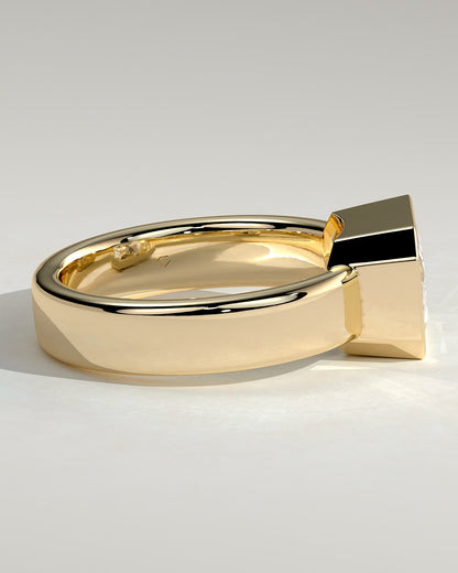 Frankie - Statement Radiant East West Bezel Solitaire with Flat Cigar Band Engagement Ring - Yellow Gold