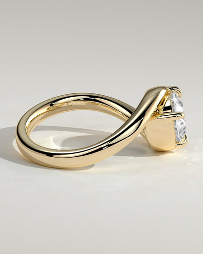 Casey - Oval East West Claw Solitaire with Bypass Band  Engagement Ring - Yellow Gold