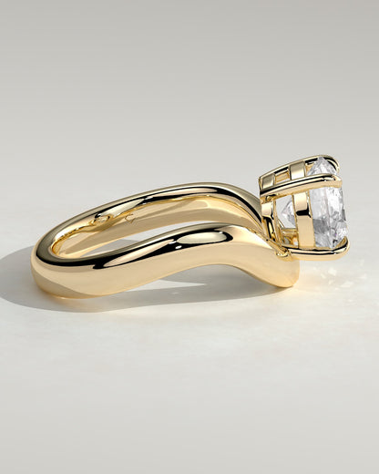 Charlotte - Round East West Claw Solitaire with Wave Band Engagement Ring - Yellow Gold