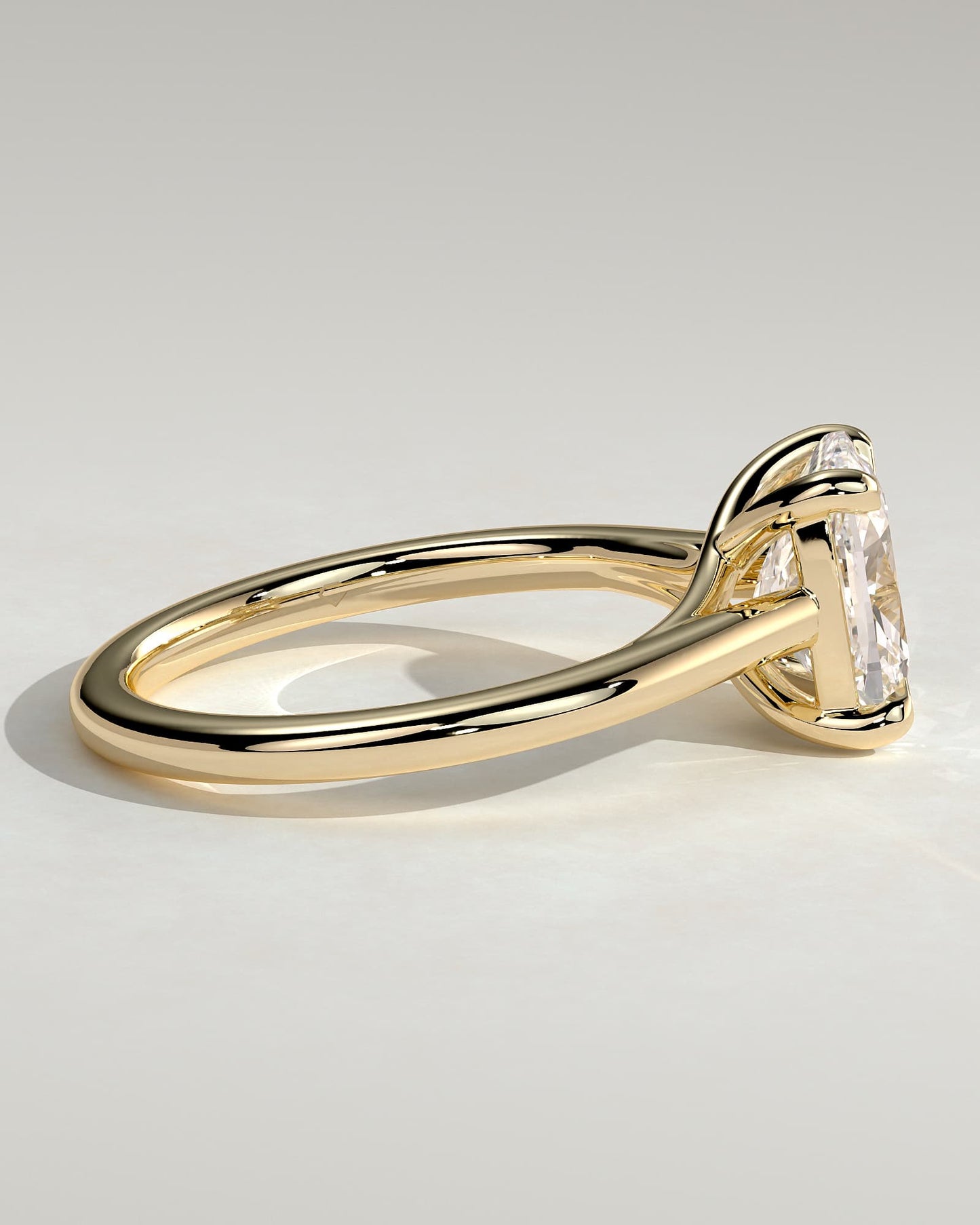 Kelsey - Elongated Cushion Claw Solitaire with Cathedral Low Setting and Open Trellis Gallery Engagement Ring - Yellow Gold