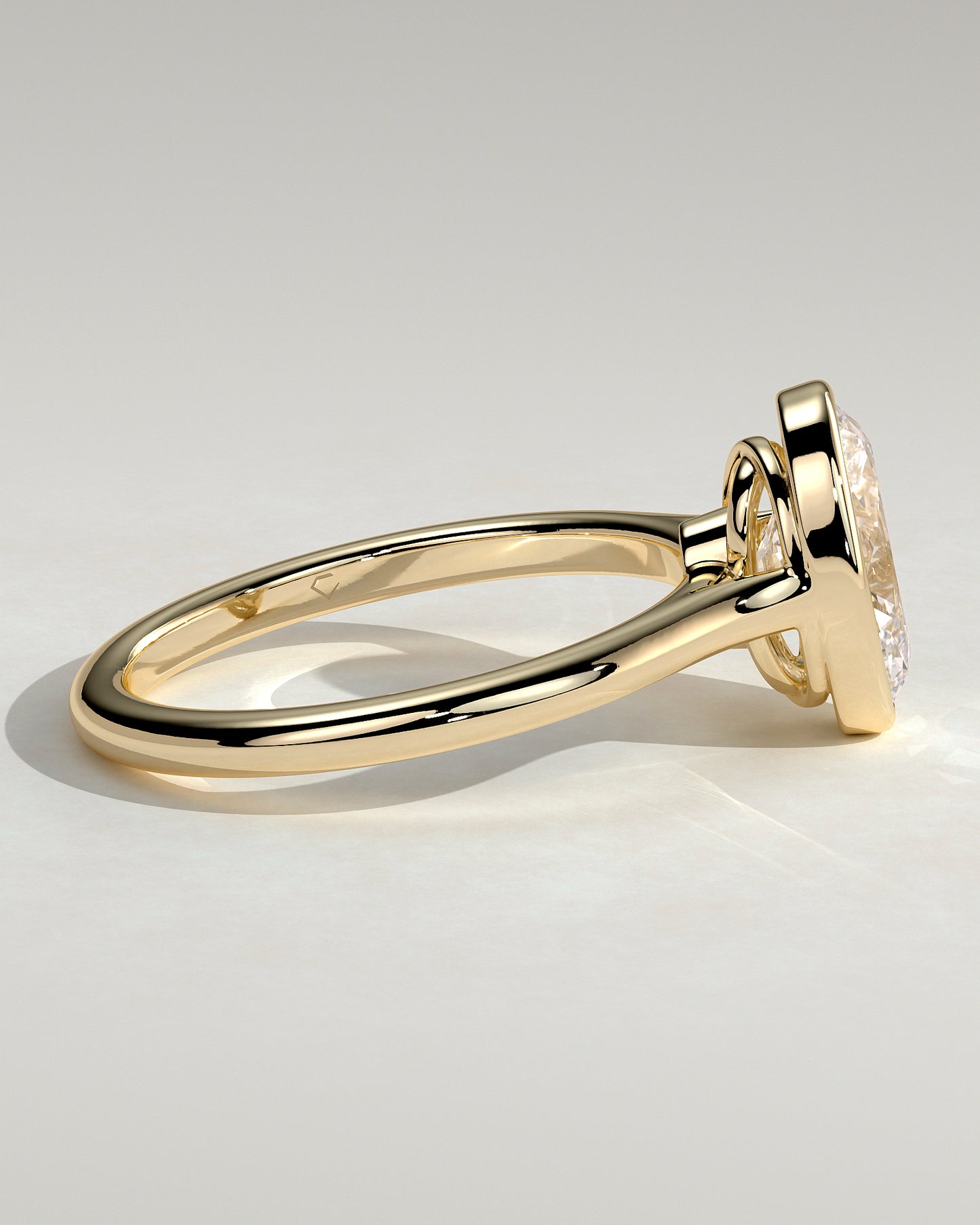 Gemma - Oval Bezel Solitaire with Twisted Gallery Engagement Ring - Yellow Gold - Yellow Gold 2ct
