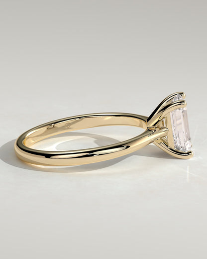 Freya - Emerald Claw Solitaire with Tapered Band and Cathedral Low Setting Engagement Ring - Yellow Gold