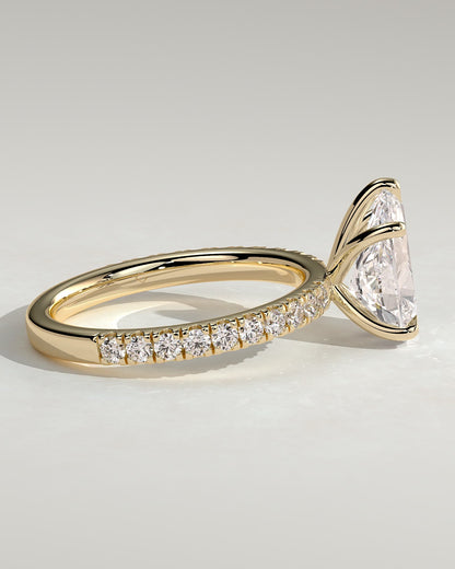 Brynlee - Pear Claw Solitaire with Pave Band Engagement Ring - Yellow Gold