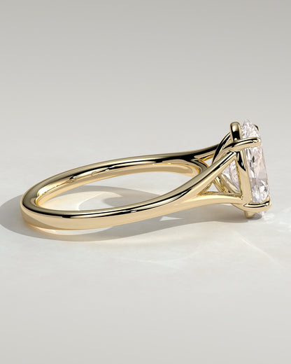 Blair - Oval Claw Solitaire with Split Shank and Cathedral High Setting Engagement Ring - Yellow Gold