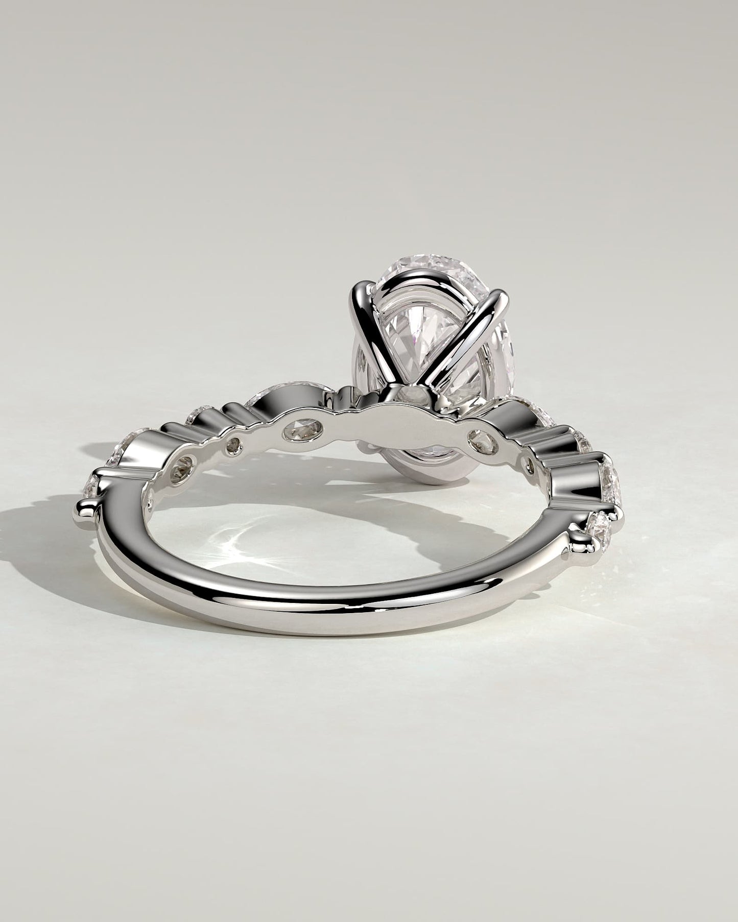 Alyssa - Oval Claw Solitaire with Marquise and Round Accent Stones Engagement Ring - White Gold - white gold - Lara Jewels