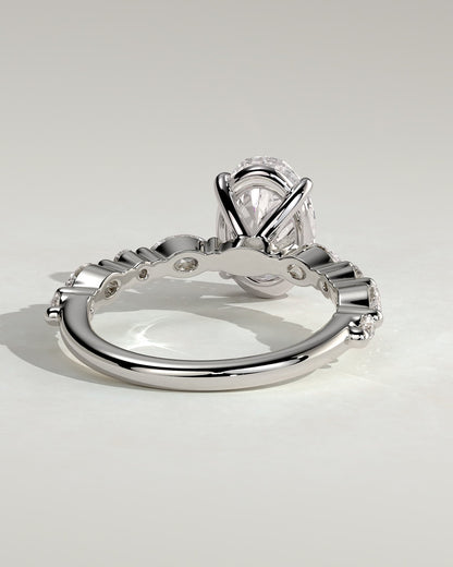 Alyssa - Oval Claw Solitaire with Marquise and Round Accent Stones Engagement Ring - White Gold - white gold - Lara Jewels