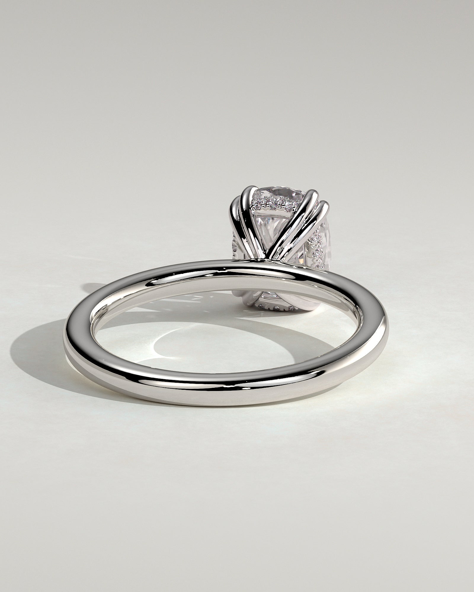 Aubrey - Elongated Cushion Double Claw Solitaire with Hidden Halo Engagement Ring - Platinum - White Gold / Platinum 2ct