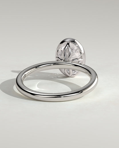 Armani - Oval Bezel Solitaire with Petal Gallery Engagement Ring - White Gold