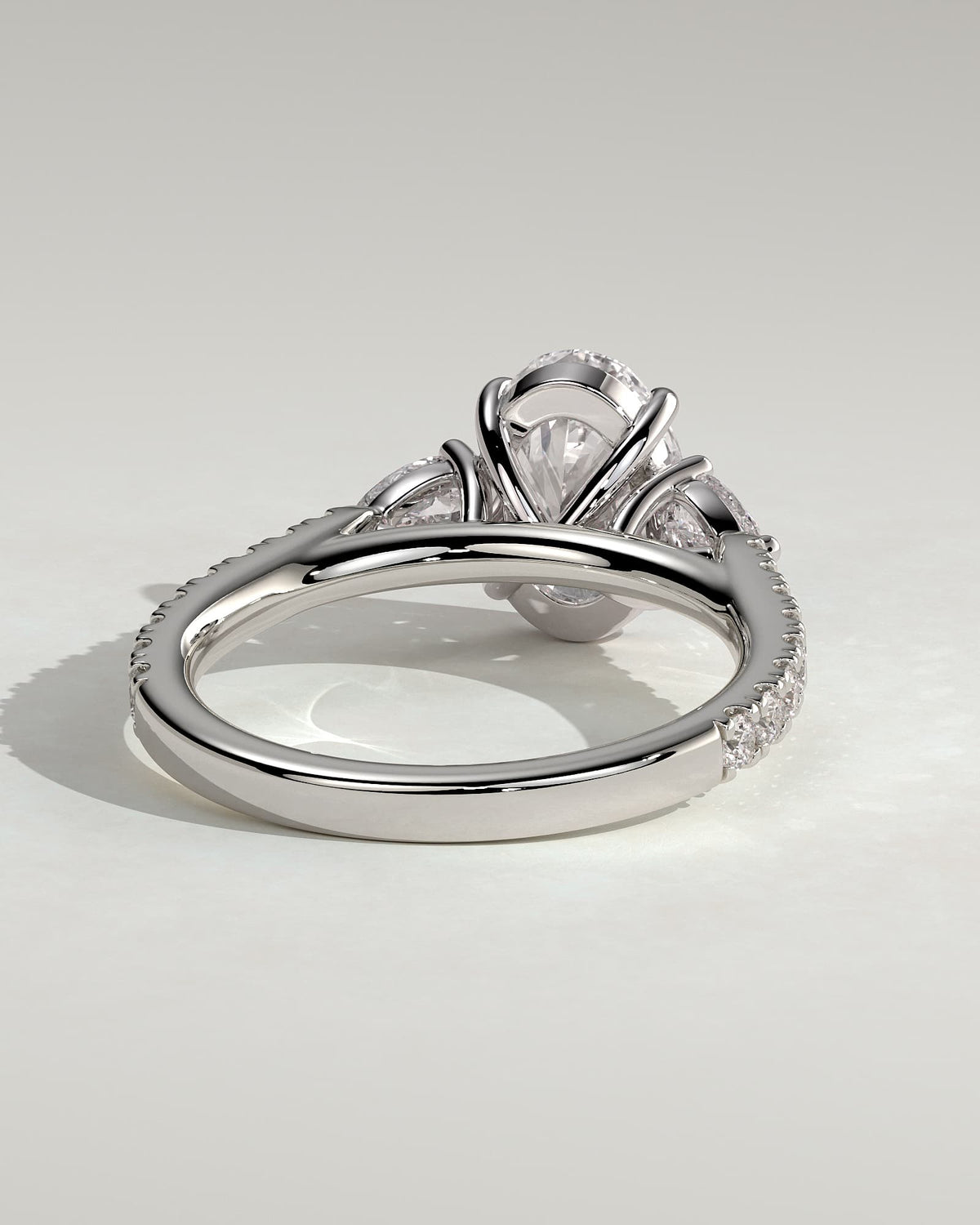 Arabella - Oval Claw Trilogy with Pear Side Stones and Pave Band Engagement Ring - White Gold - white gold - Lara Jewels