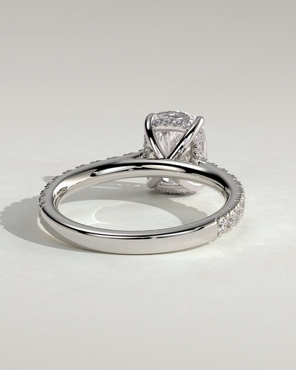 Annika - Elongated Cushion Claw Solitaire with Hidden Halo, Pave Band and Cathedral High Setting Engagement Ring - Platinum - platinum - Lara Jewels