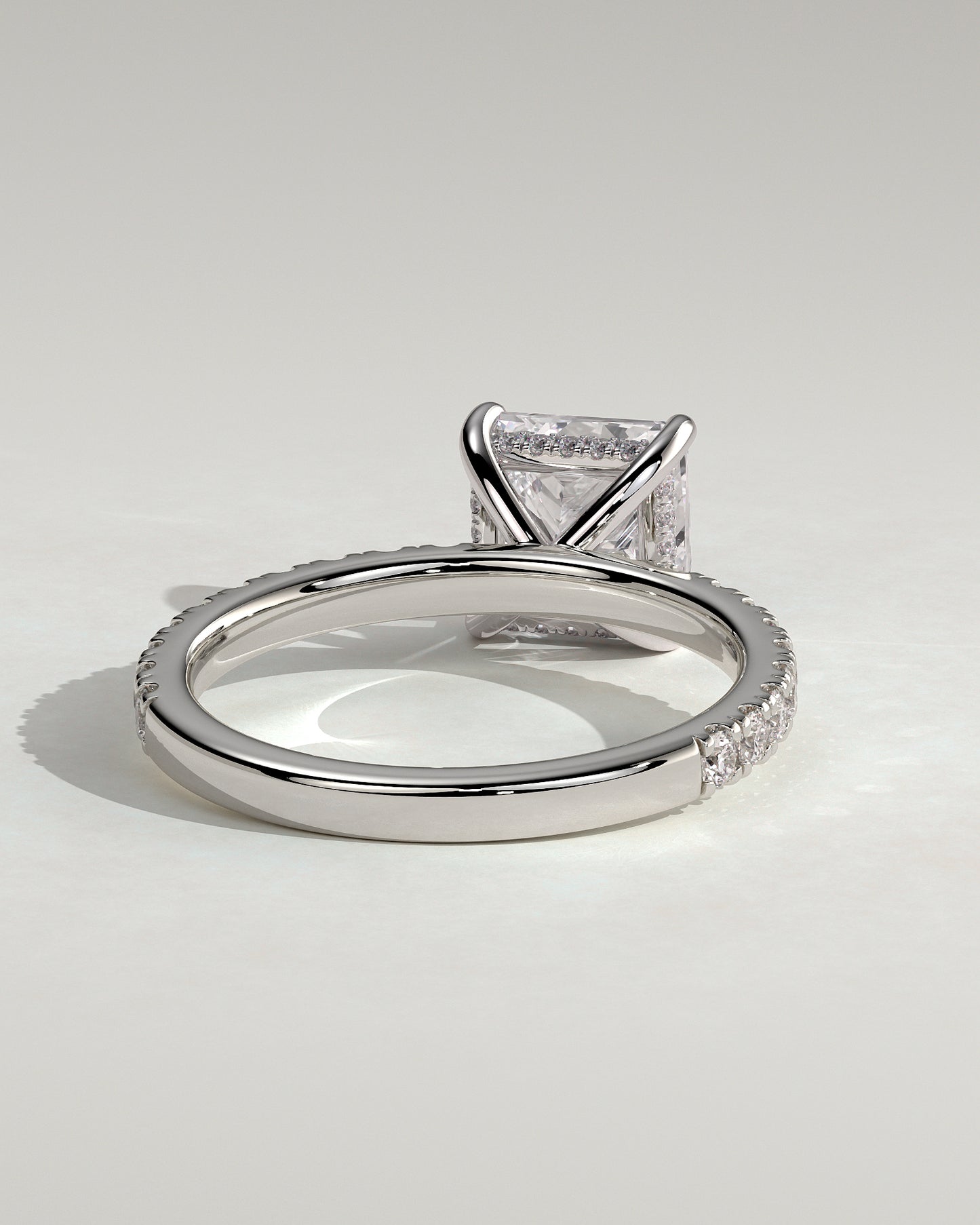 Annie - Princess Claw Solitaire with Hidden Halo and Pave Band Engagement Ring - Platinum - White Gold / Platinum 2ct