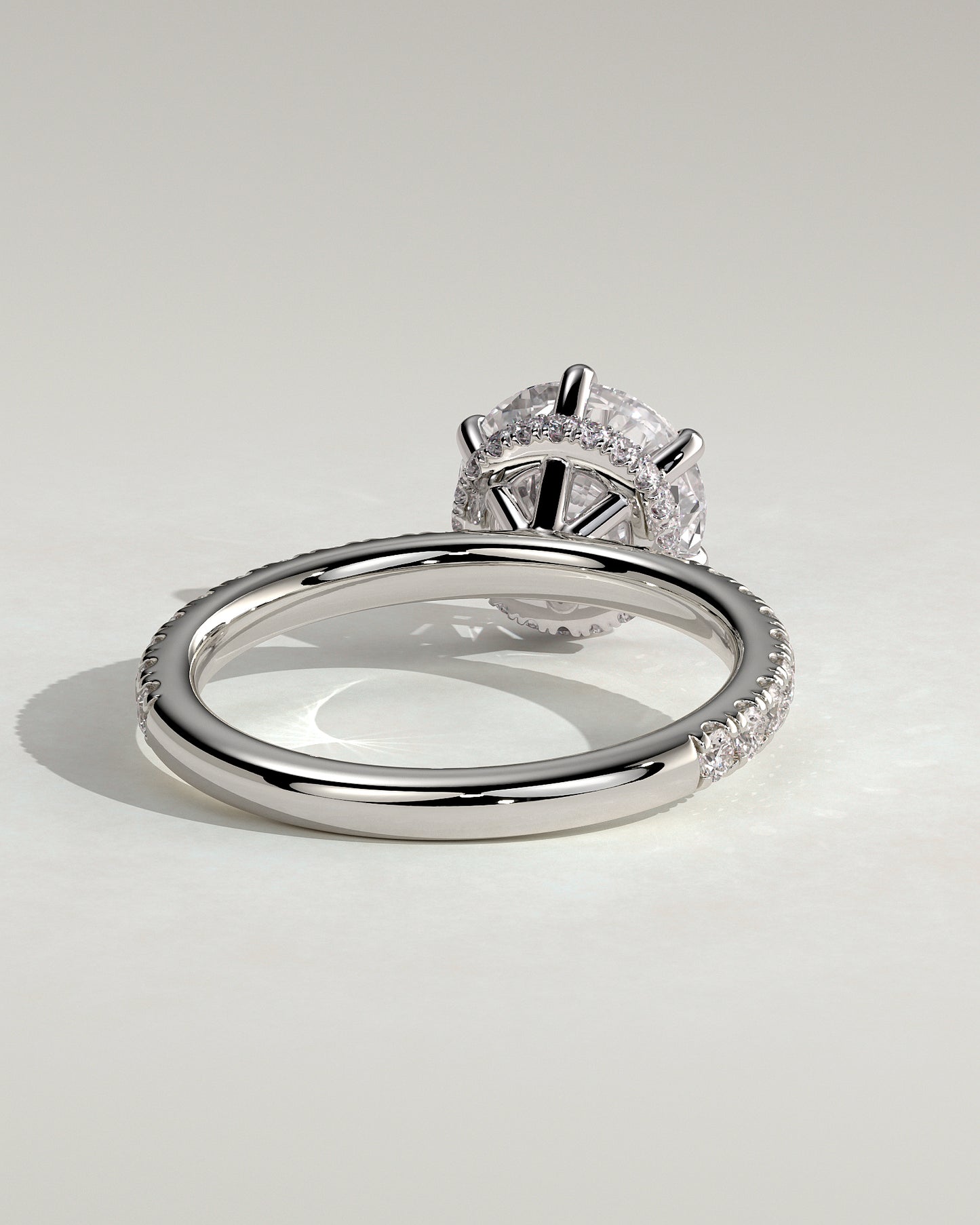 Amanda - Round Claw Solitaire with Wrap Around Hidden Halo and Pave Band Engagement Ring - Platinum - White Gold / Platinum 2ct