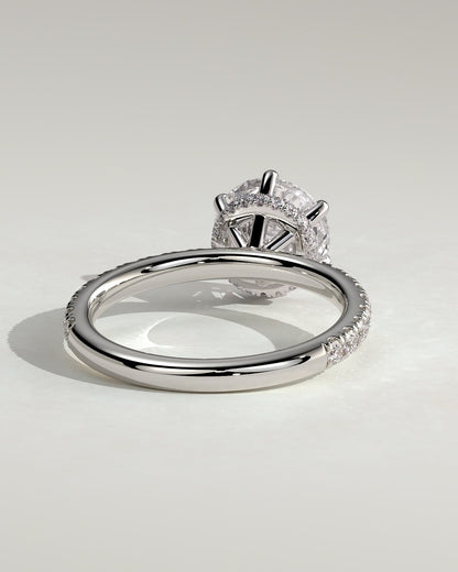 Amanda - Round Claw Solitaire with Wrap Around Hidden Halo and Pave Band Engagement Ring - Platinum - platinum - Lara Jewels