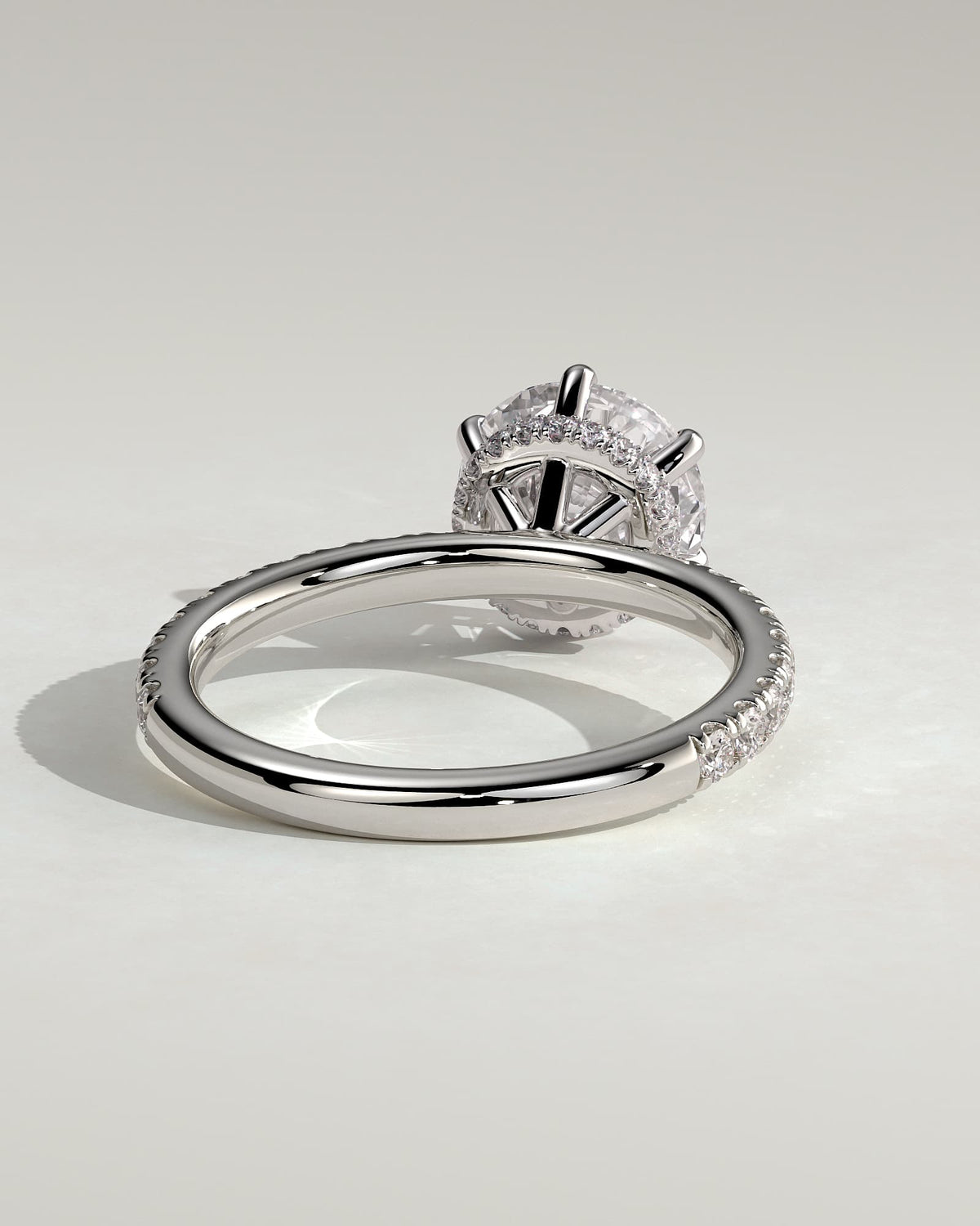 Amanda - Round Claw Solitaire with Wrap Around Hidden Halo and Pave Band Engagement Ring - White Gold - white gold - Lara Jewels