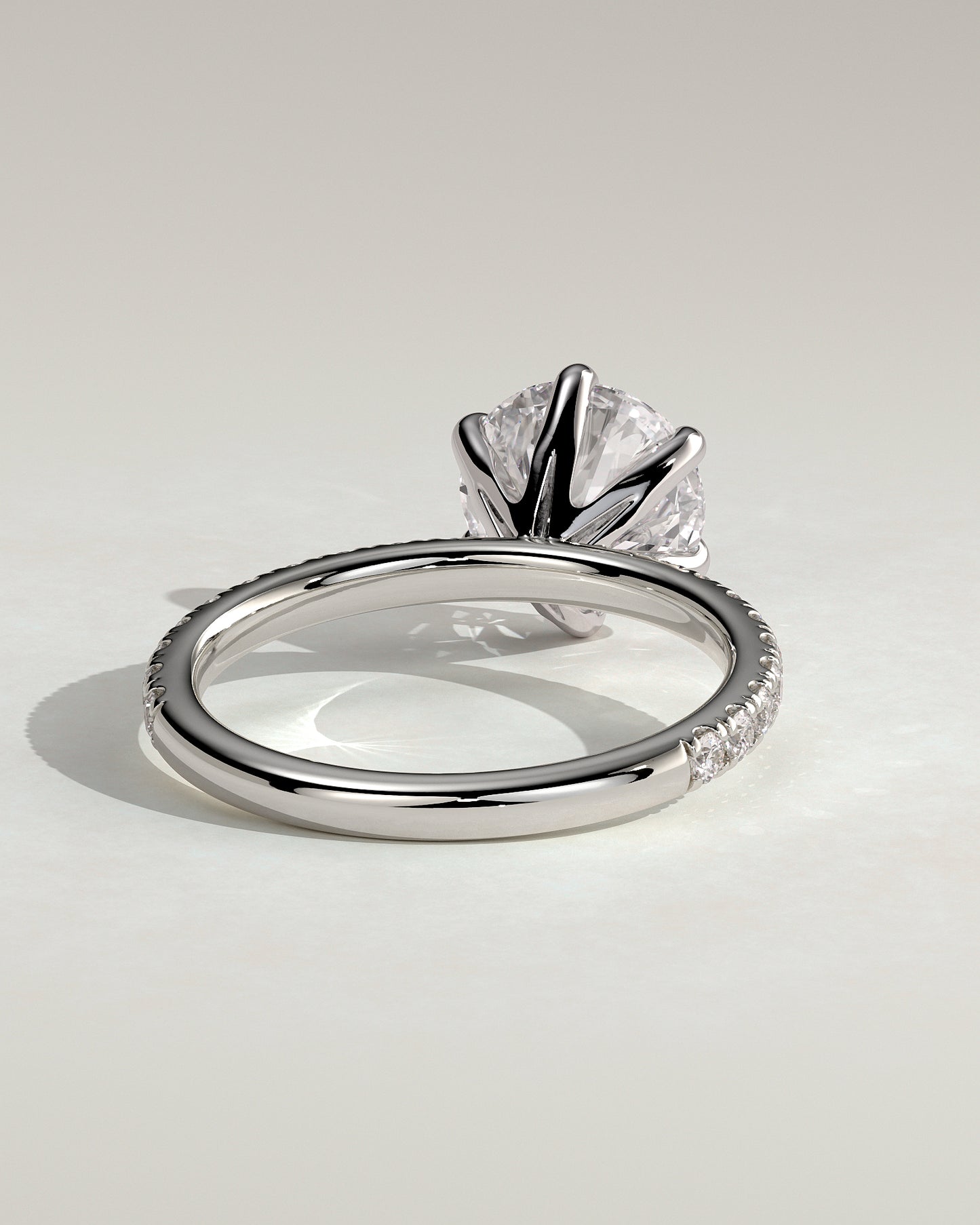 Alexandria - Round Claw Solitaire with Pave Band Engagement Ring - Platinum - White Gold / Platinum 2ct