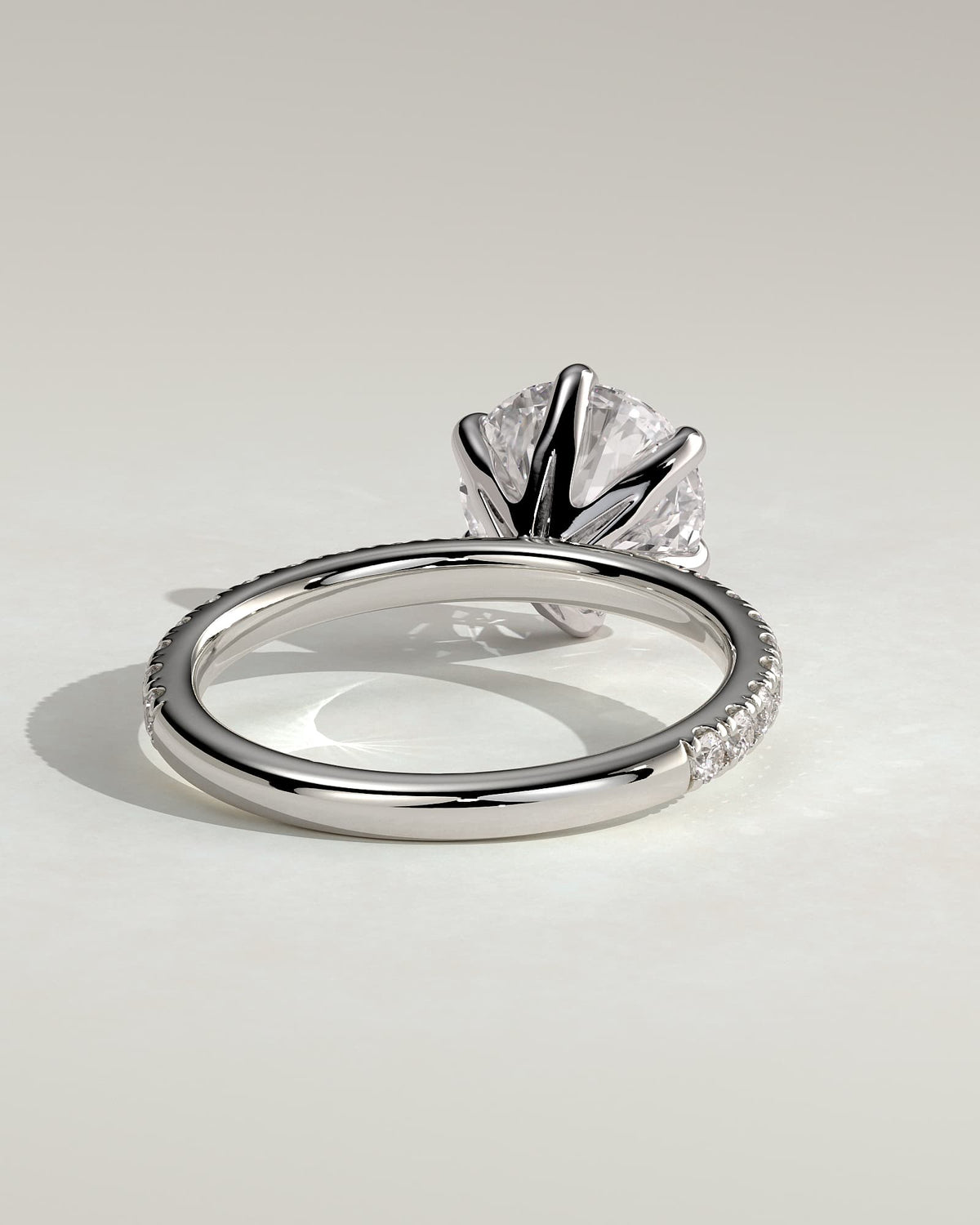 Alexandria - Round Claw Solitaire with Pave Band Engagement Ring - White Gold - white gold - Lara Jewels