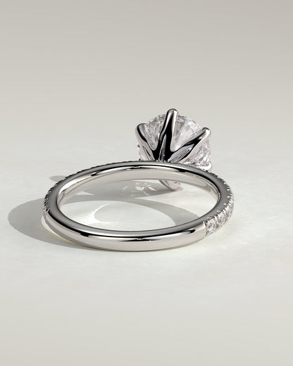 Alexandria - Round Claw Solitaire with Pave Band Engagement Ring - White Gold - white gold - Lara Jewels