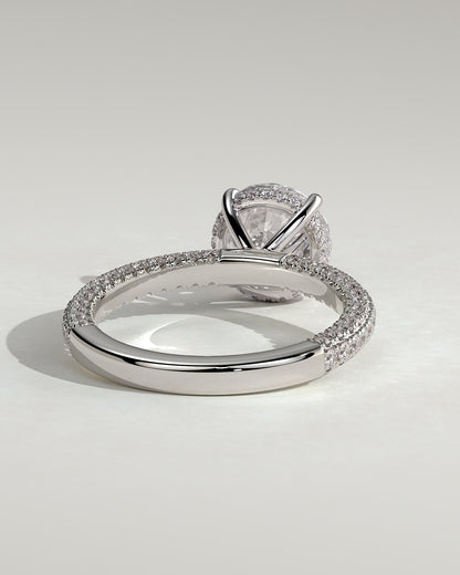 Alex - Round Claw Solitaire with Hidden Halo and Triple Pave Band Engagement Ring - Platinum - platinum - Lara Jewels