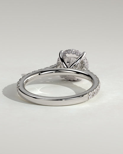 Ashlea - Round Claw Solitaire with Hidden Halo, Pave Band and Cathedral High Setting Engagement Ring - Platinum