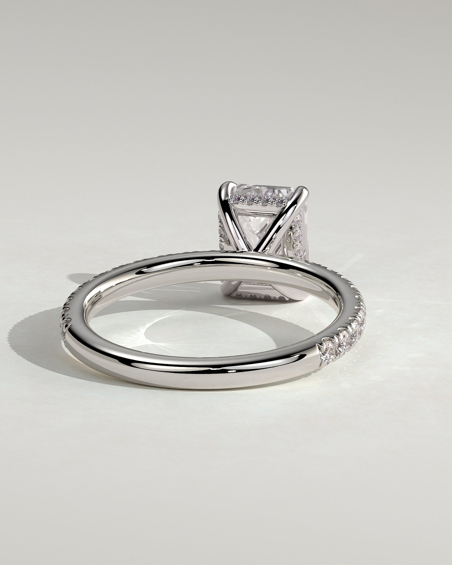 Gwyneth - Emerald Claw Solitaire with Hidden Halo and Pave Band Engagement Ring - Platinum - White Gold / Platinum 2ct