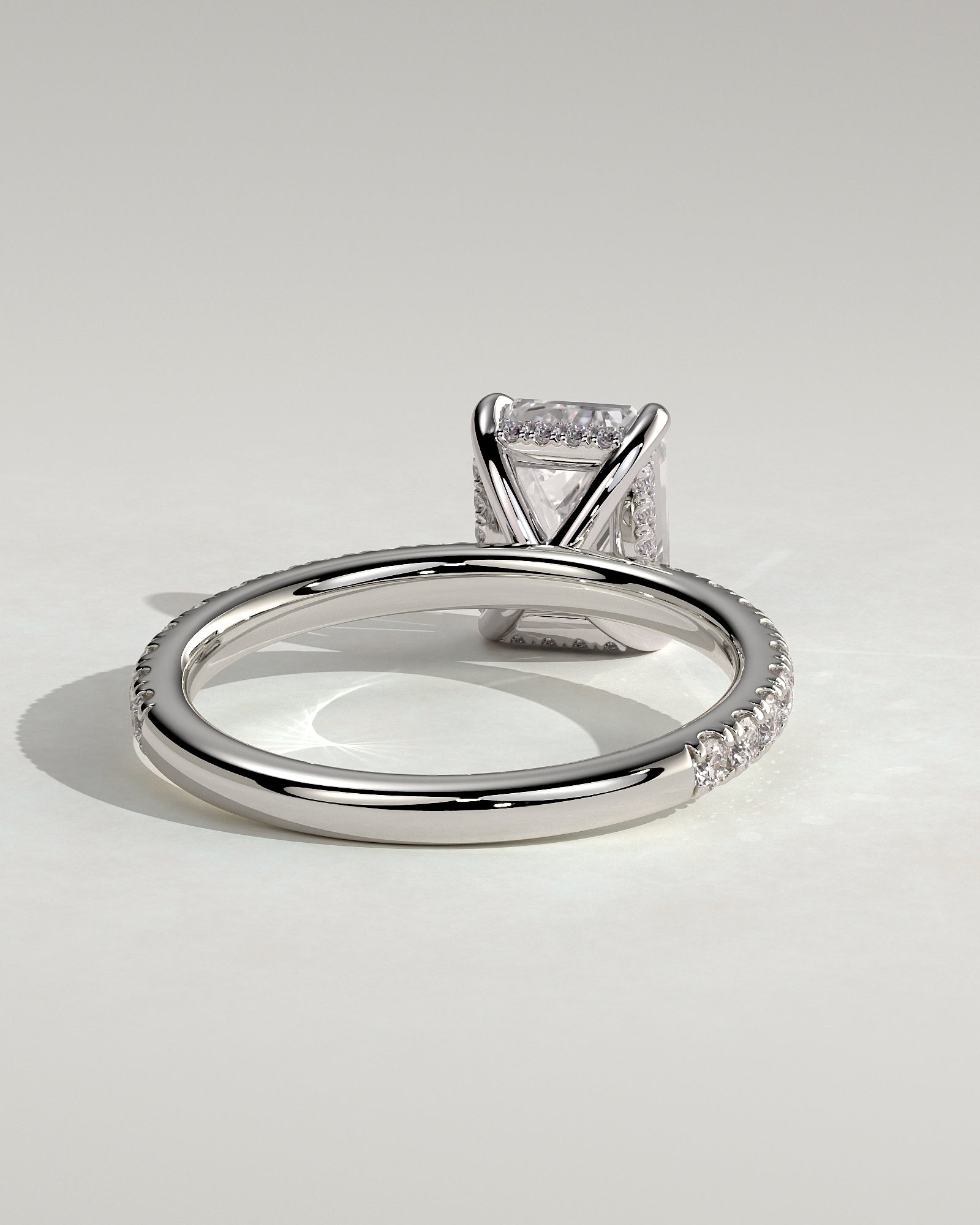 Gwyneth - Emerald Claw Solitaire with Hidden Halo and Pave Band Engagement Ring - Platinum - White Gold / Platinum 2ct