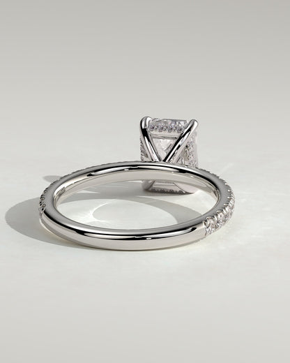 Gwyneth - Emerald Claw Solitaire with Hidden Halo and Pave Band Engagement Ring - Platinum