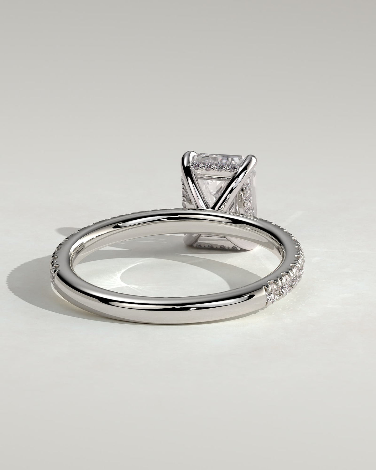 Gwyneth - Emerald Claw Solitaire with Hidden Halo and Pave Band Engagement Ring - White Gold