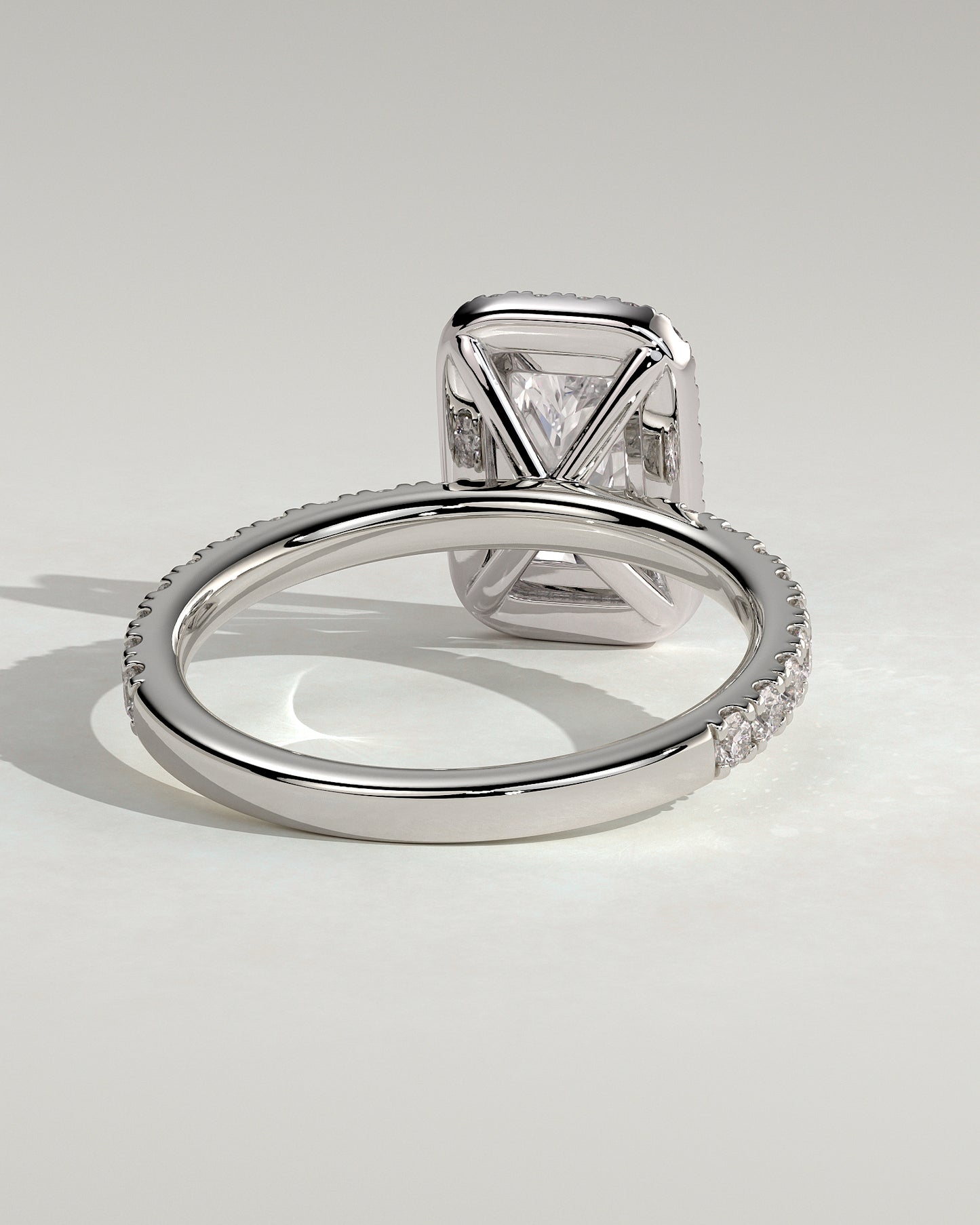 Catherine - Radiant Claw Solitaire with Halo and Pave Band Engagement Ring - Platinum - White Gold / Platinum 2ct