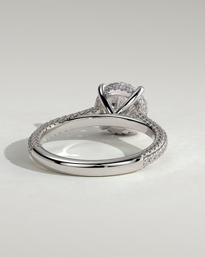 Chelsea - Round Claw Solitaire with Hidden Halo, Triple Pave Band and Cathedral High Setting Engagement Ring - Platinum