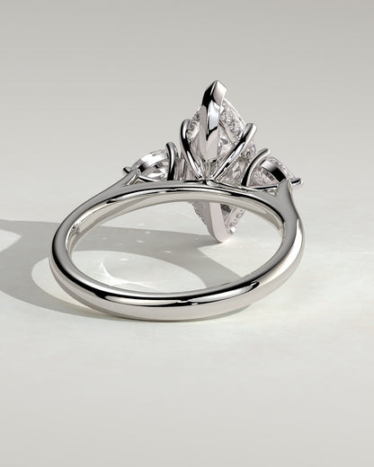 Hannah - Marquise Claw Trilogy with Pear Side Stones and Hidden Halo Engagement Ring - Platinum