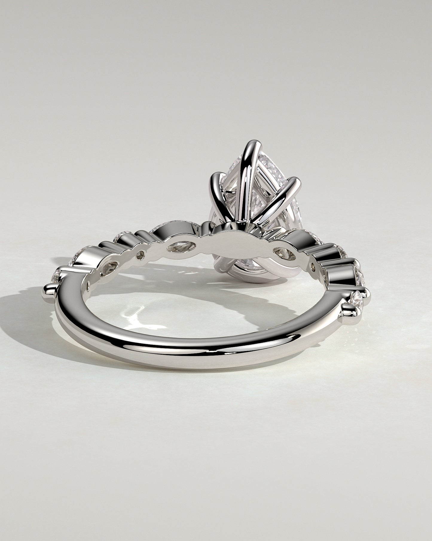 Jacinta - Pear Claw Solitaire with Marquise and Round Accent Stones Engagement Ring - Platinum - White Gold / Platinum 2ct
