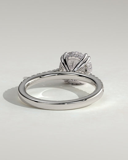 Amelia - Round Double Claw Solitaire with Hidden Halo, Tapered Pave Band and Cathedral High Setting Engagement Ring - Platinum - platinum - Lara Jewels