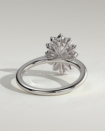 Arielle - Oval Claw Solitaire with Sunburst Halo and Cathedral High Setting Engagement Ring - Platinum - platinum - Lara Jewels