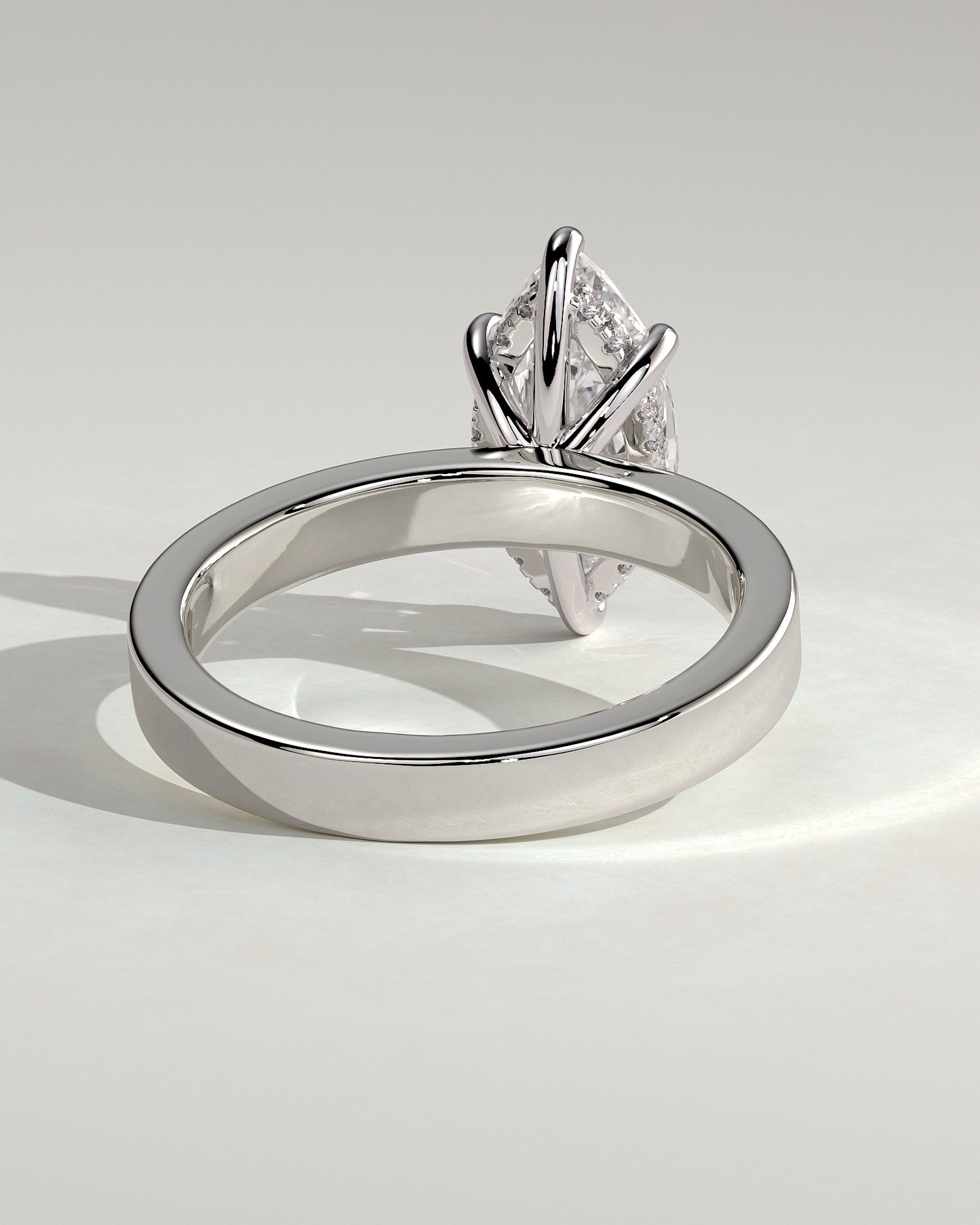 Aisha - Marquise Claw Solitaire with Flat Cigar Band and Hidden Halo Engagement Ring - Platinum - White Gold / Platinum 2ct