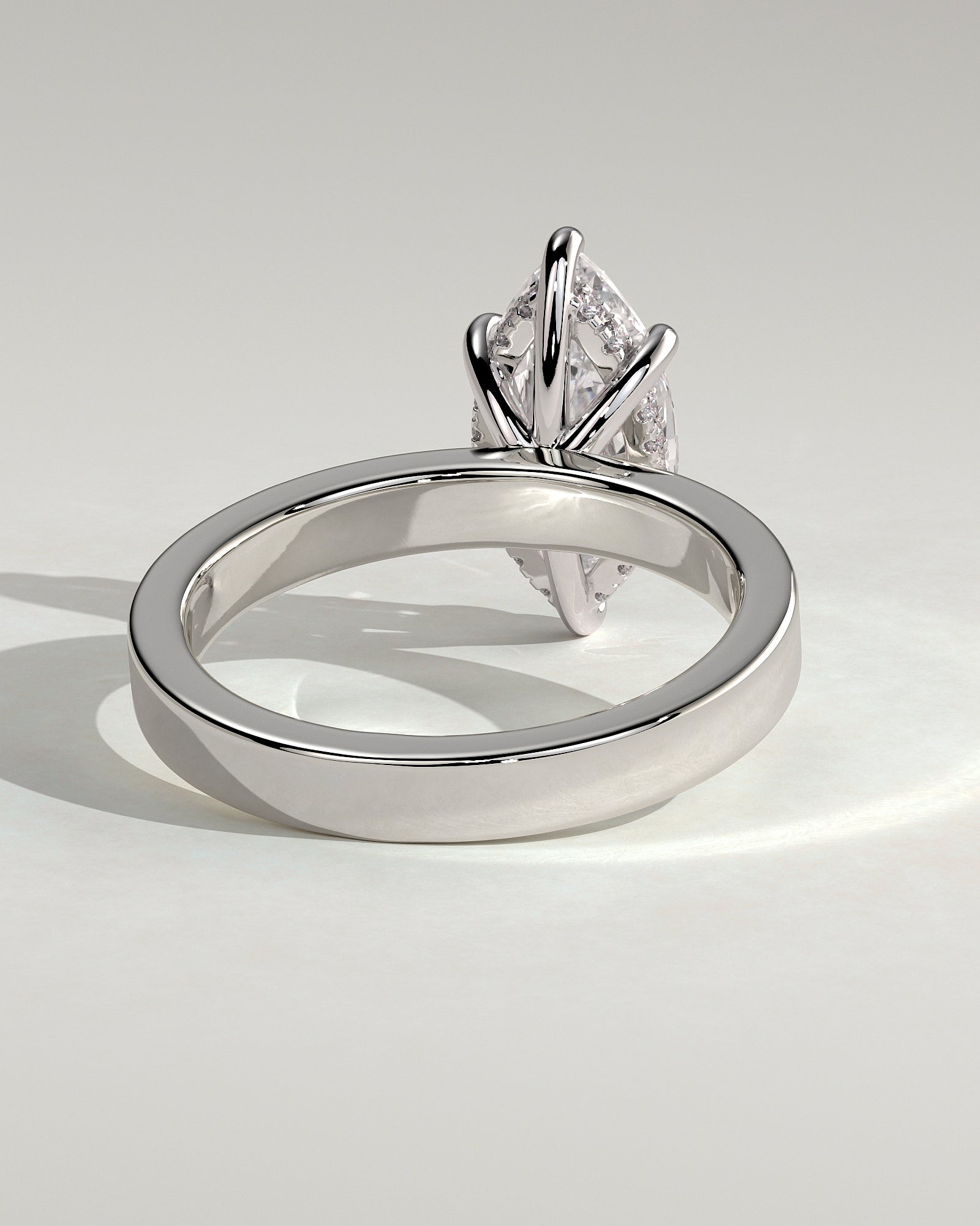 Aisha - Marquise Claw Solitaire with Flat Cigar Band and Hidden Halo Engagement Ring - Platinum - White Gold / Platinum 2ct