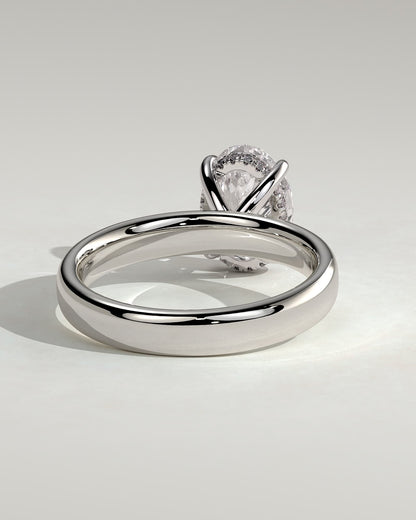 Bronte - Oval Claw Solitaire with Cigar Band and Hidden Halo Engagement Ring - Platinum