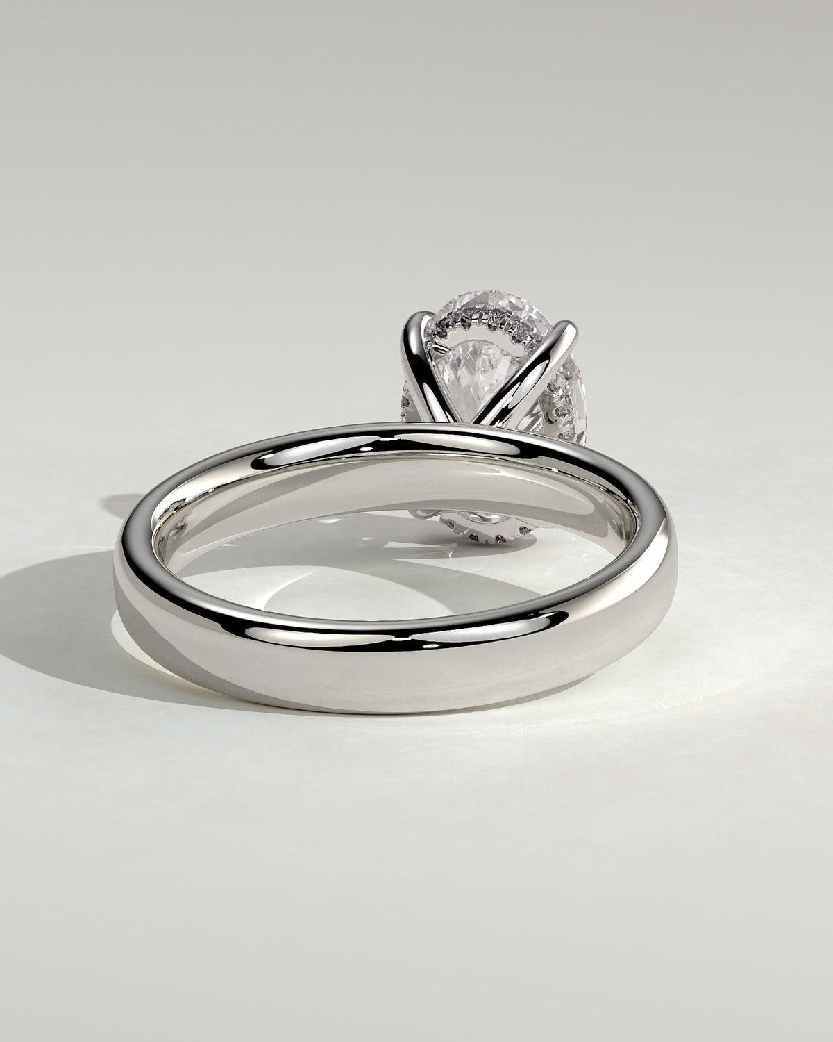 Bronte - Oval Claw Solitaire with Cigar Band and Hidden Halo Engagement Ring - White Gold