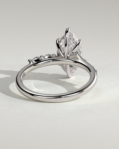 Elsie - Marquise Claw Solitaire with Hidden Halo, Opposing Marquise Accents and Cathedral High Setting Engagement Ring - Platinum