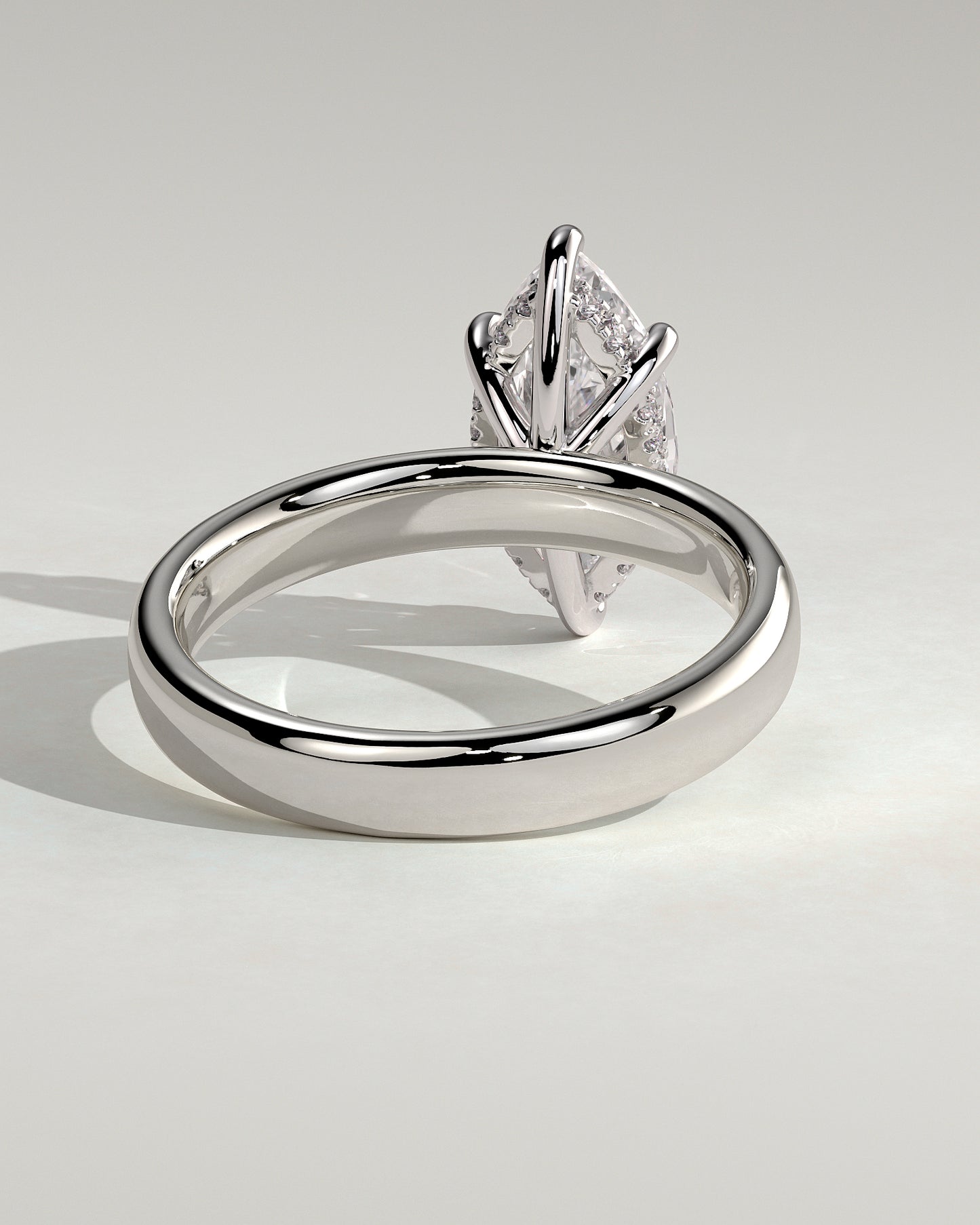 Gigi - Marquise Claw Solitaire with Cigar Band and Hidden Halo Engagement Ring - Platinum - White Gold / Platinum 2ct