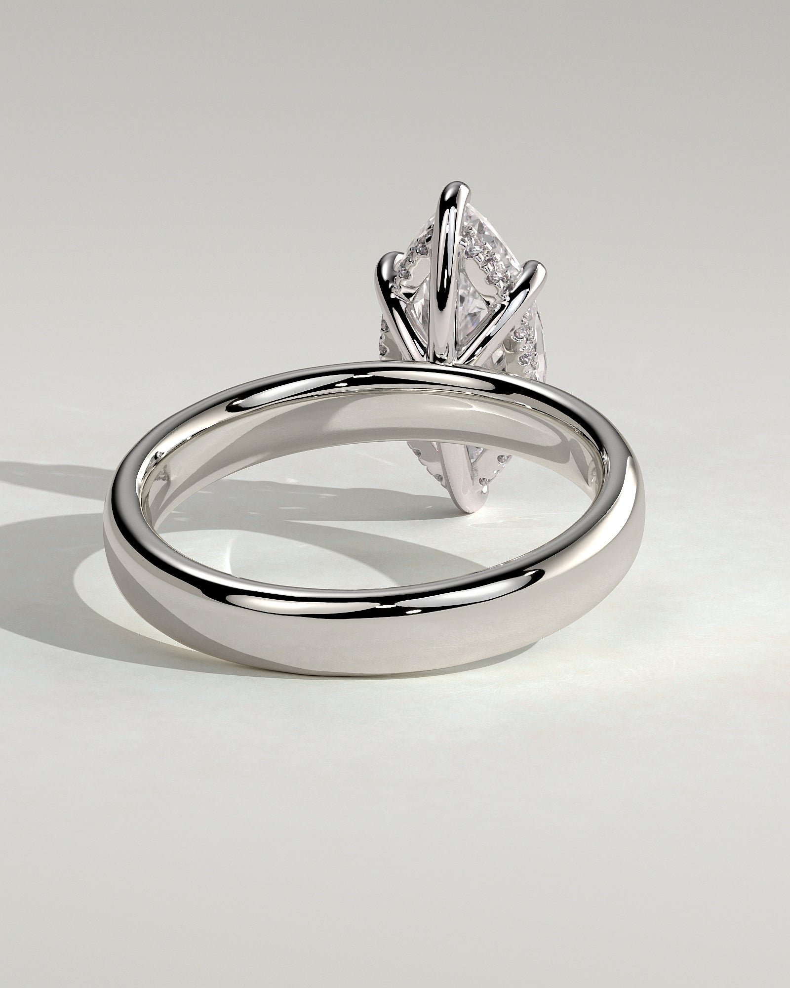 Gigi - Marquise Claw Solitaire with Cigar Band and Hidden Halo Engagement Ring - Platinum - White Gold / Platinum 2ct