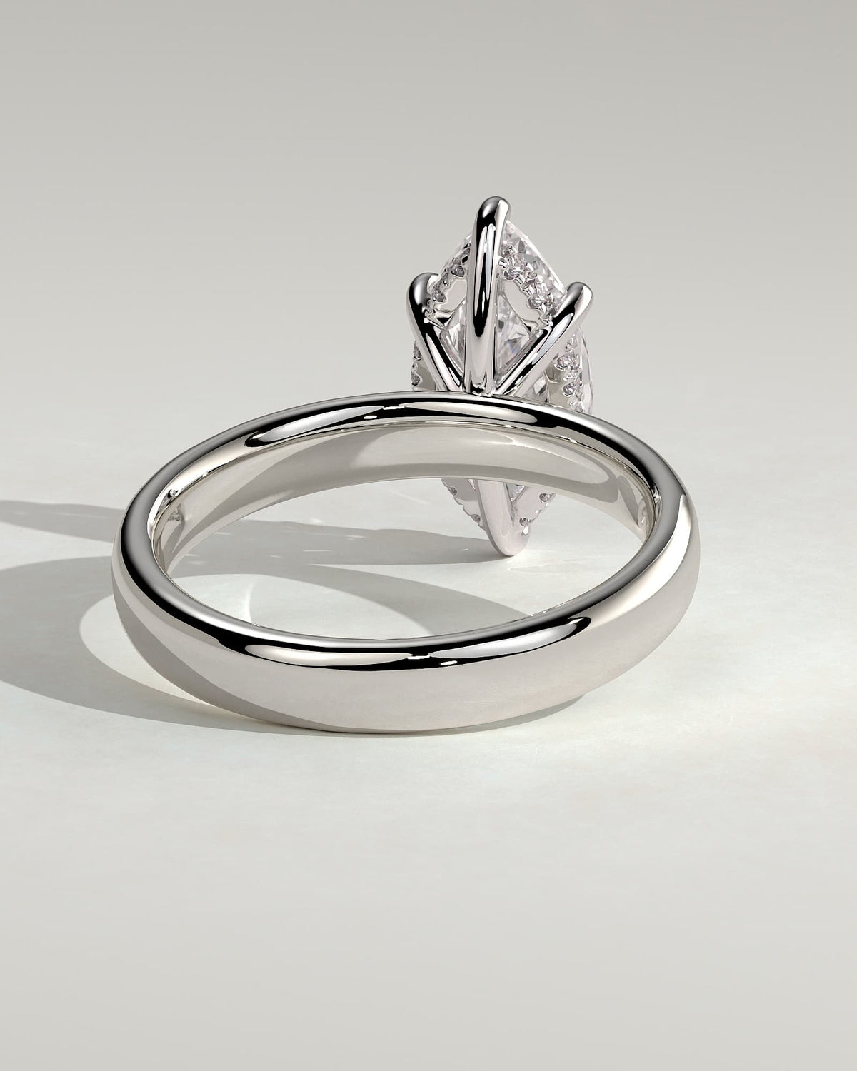Gigi - Marquise Claw Solitaire with Cigar Band and Hidden Halo Engagement Ring - White Gold