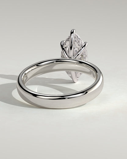 Gigi - Marquise Claw Solitaire with Cigar Band and Hidden Halo Engagement Ring - White Gold
