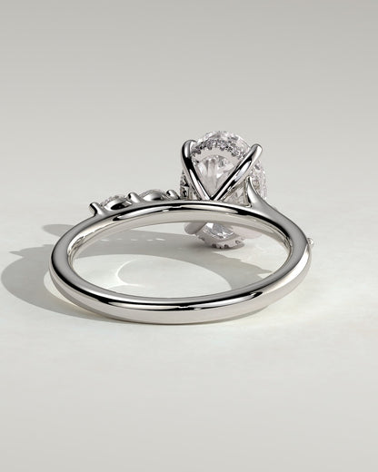 Jamie - Oval Claw Solitaire with Hidden Halo, Opposing Marquise Accents and Cathedral High Setting Engagement Ring - White Gold