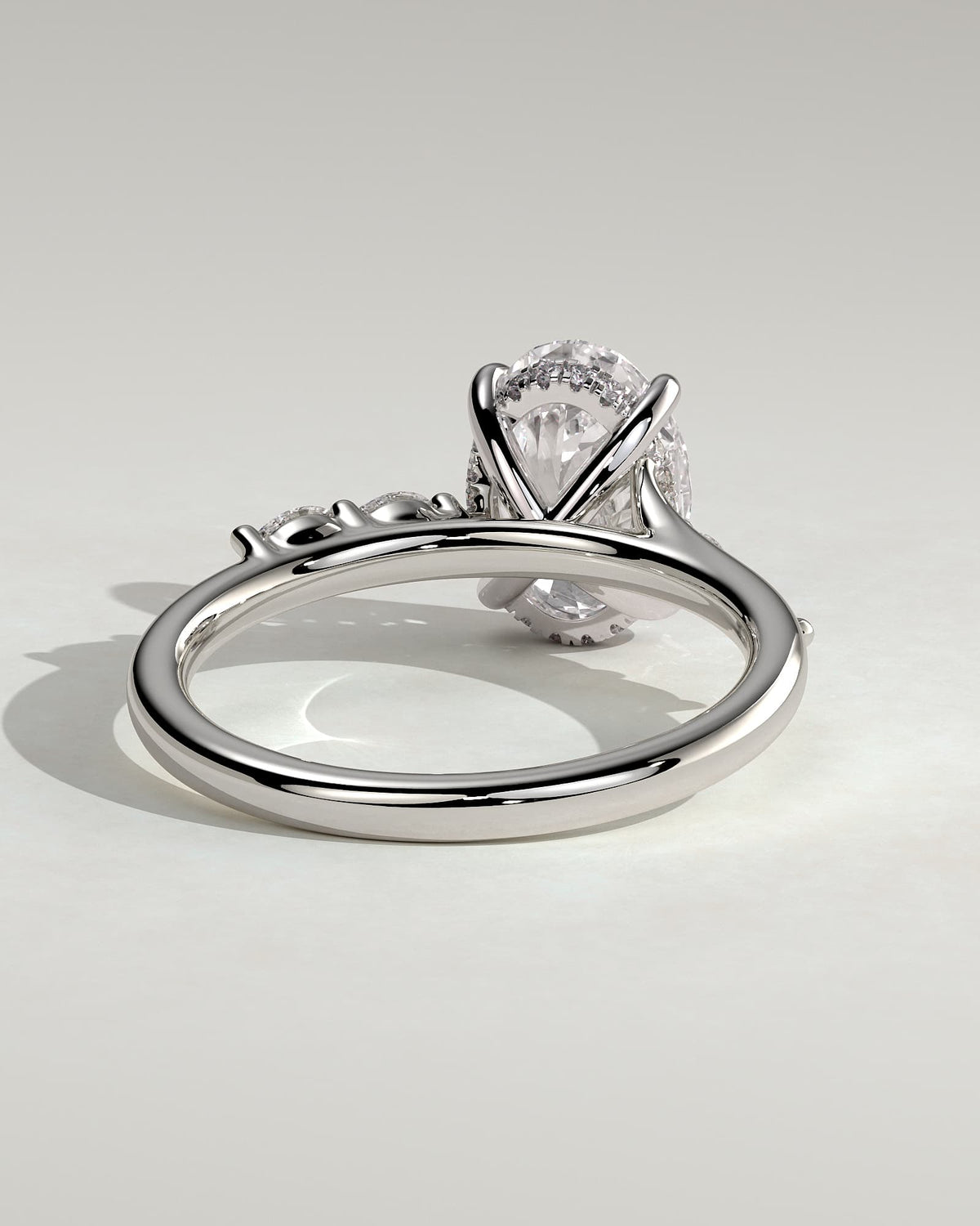 Jamie - Oval Claw Solitaire with Hidden Halo, Opposing Marquise Accents and Cathedral High Setting Engagement Ring - Platinum