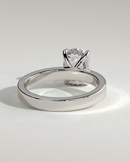 Kai - Elongated Cushion Claw Solitaire with Flat Cigar Band and Hidden Halo Engagement Ring - White Gold