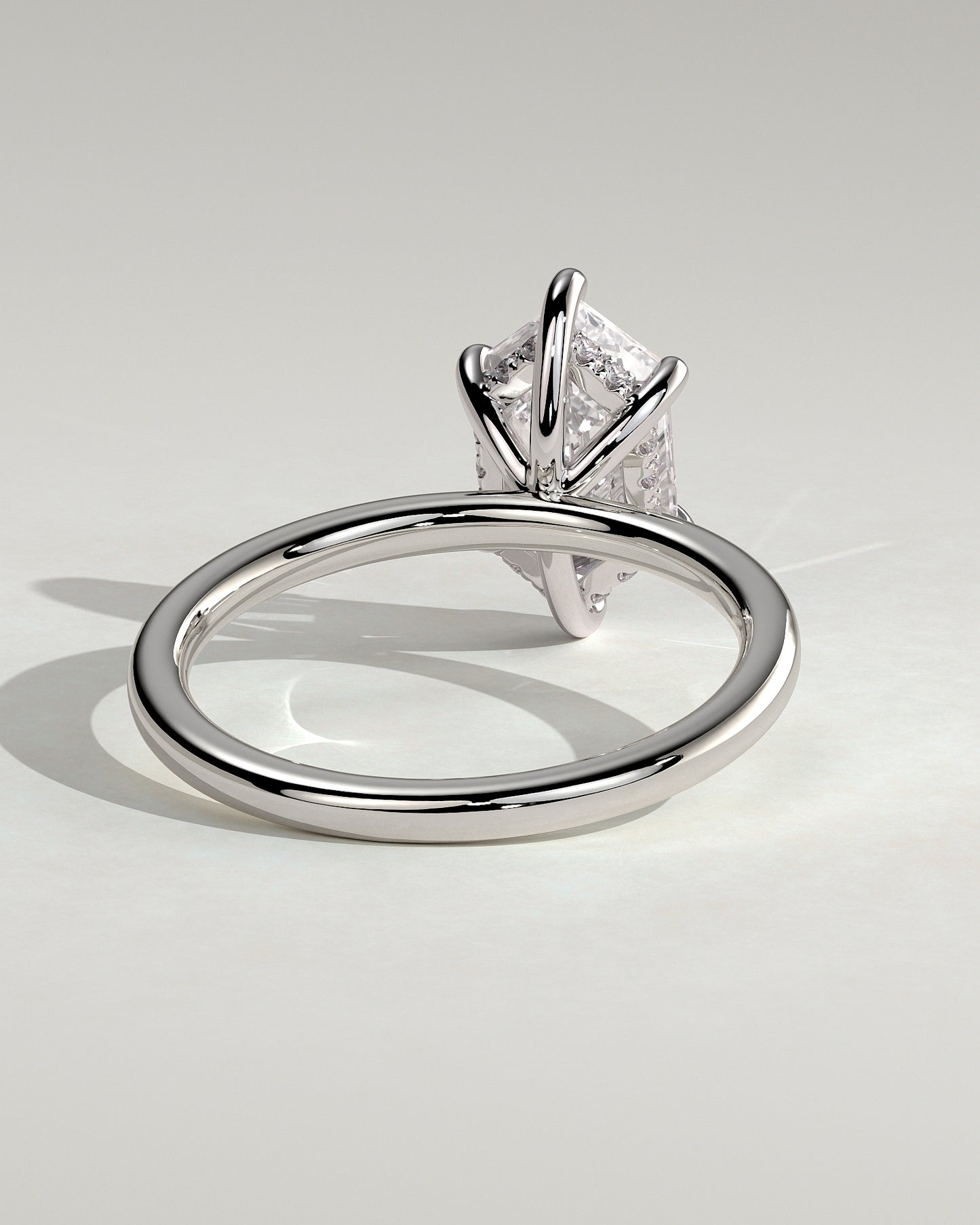 Delta - Elongated Hexagon Claw Solitaire with Hidden Halo Engagement Ring - Platinum - White Gold / Platinum 2ct