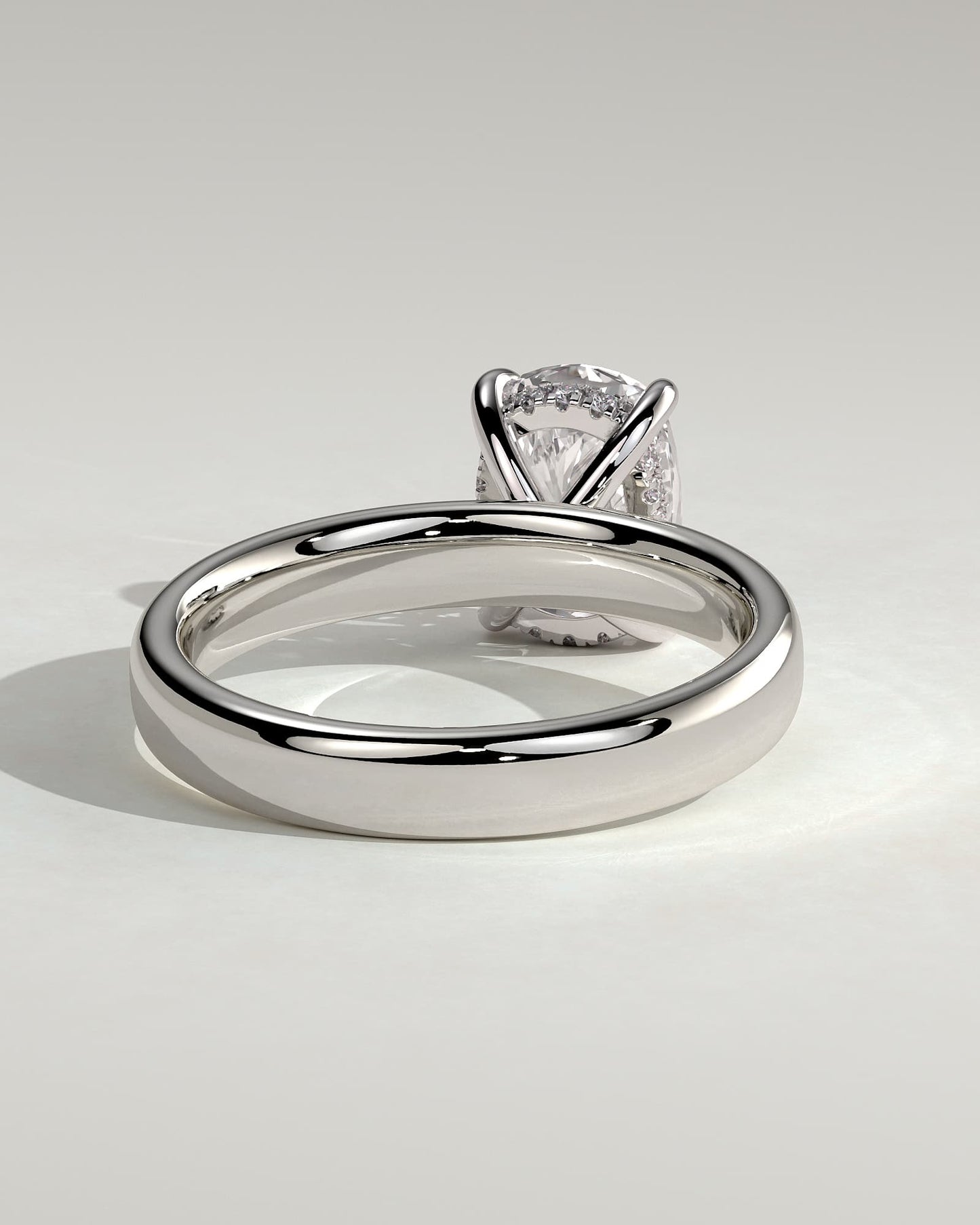Cora - Elongated Cushion Claw Solitaire with Cigar Band and Hidden Halo Engagement Ring - White Gold