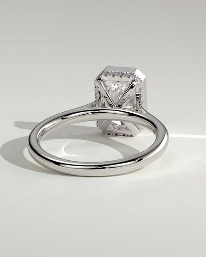Bennie - Radiant Bezel Solitaire with Hidden Halo and Cathedral High Setting Engagement Ring - Platinum