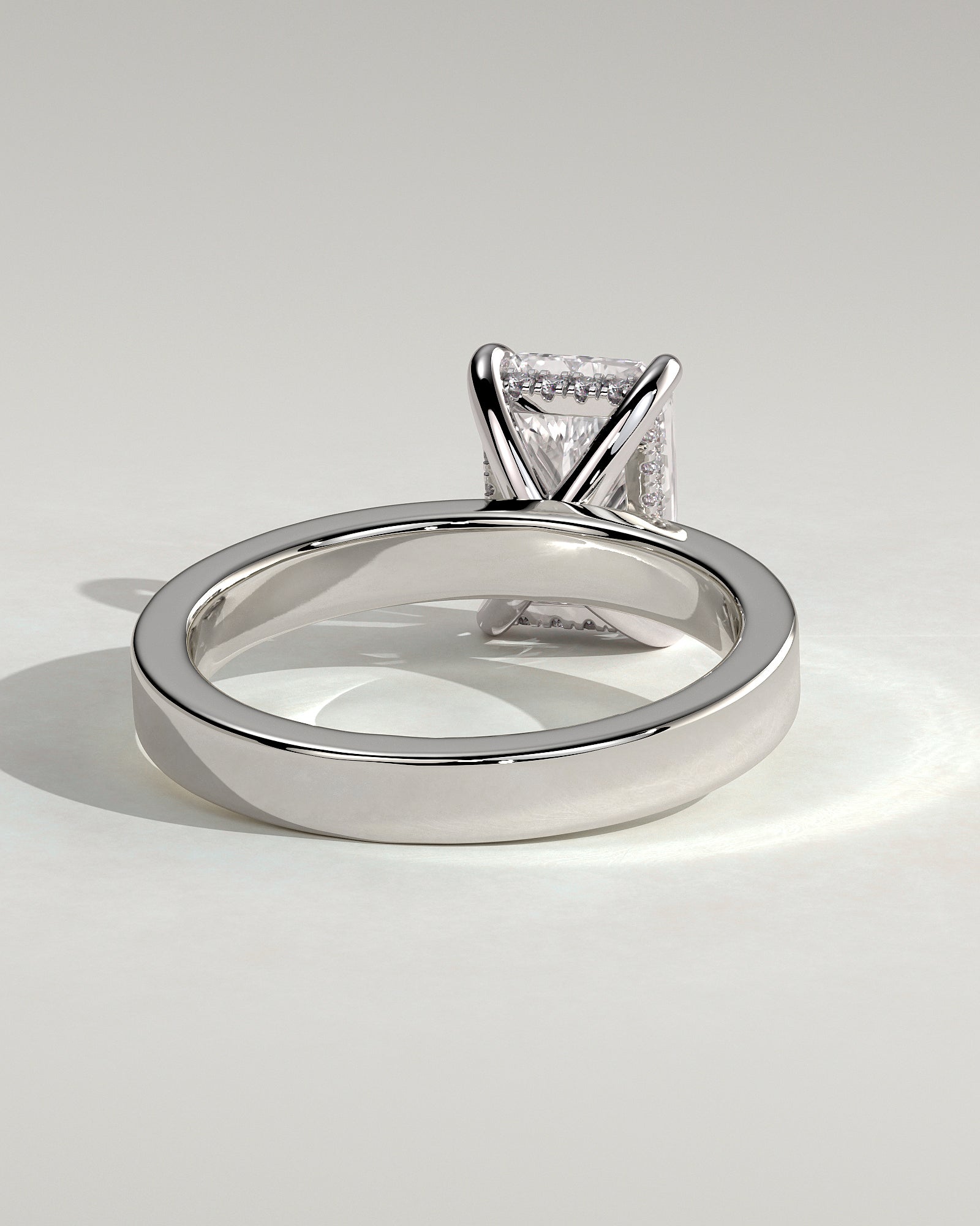 Aida - Radiant Claw Solitaire with Flat Cigar Band and Hidden Halo Engagement Ring - Platinum - White Gold / Platinum 2ct